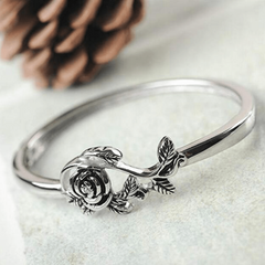 Men's Rose Flower Leaf Vine Ring Wedding Floral Rings