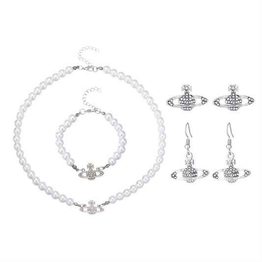 Y2K Faux Pearl Saturn Jewelry Set for Women