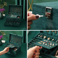 3 Layer Flannelette Jewelry Storage Box Lockable Organizer Case