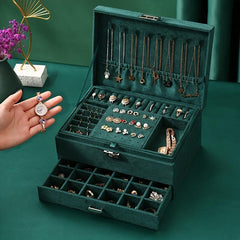 3 Layer Flannelette Jewelry Storage Box Lockable Organizer Case