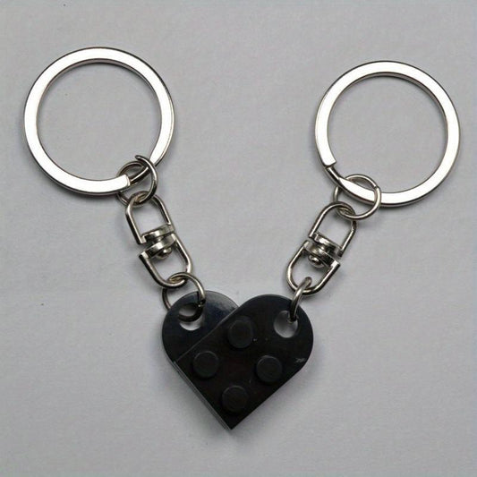 Love Heart Brick Keychain Set For Couples Friendship Heart KeyRing