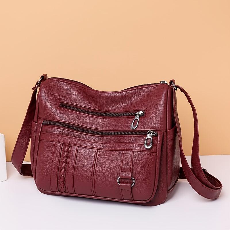 Vintage Faux Leather Crossbody Bag with Braid Detail