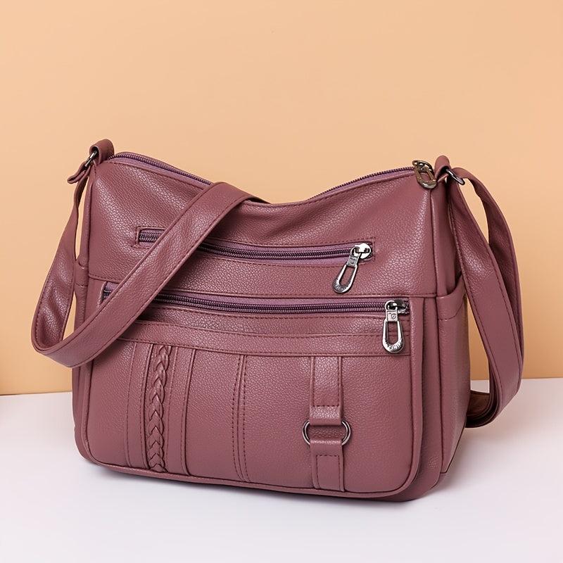 Vintage Faux Leather Crossbody Bag with Braid Detail