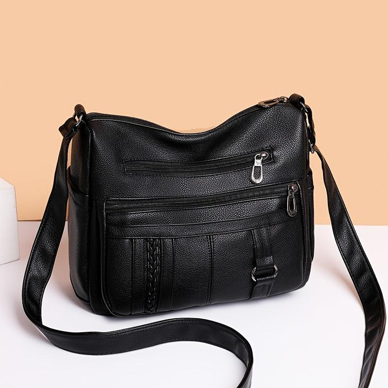 Vintage Faux Leather Crossbody Bag with Braid Detail