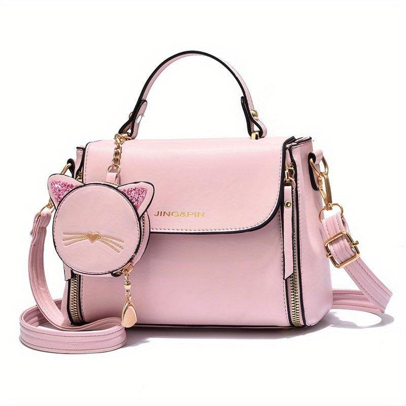 Square Crossbody Bag with Cat Coin Purse
