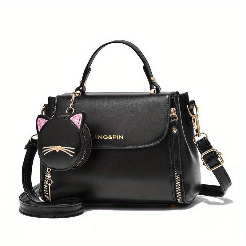Square Crossbody Bag with Cat Coin Purse