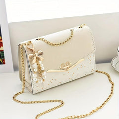 Sequin Glitter Versatile Shoulder Bag Flap Chain Strap PU Leather Crossbody Bag
