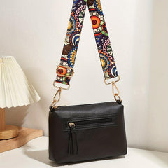 Floral Strap Crossbody Bag Tassel Square Purse