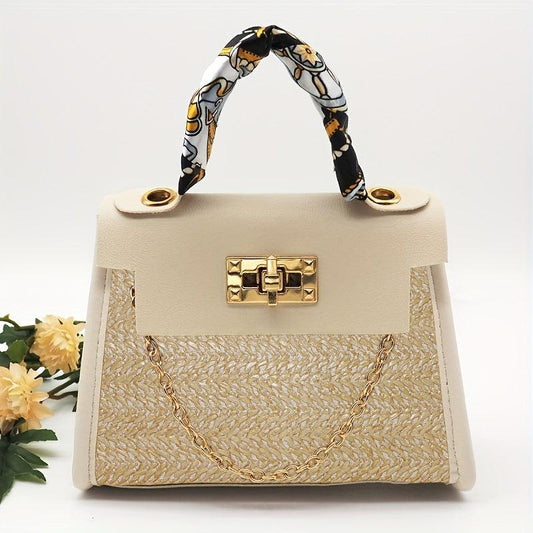 Mini Straw Handbag Women's Summer Beach Bag Vintage Chain Decor