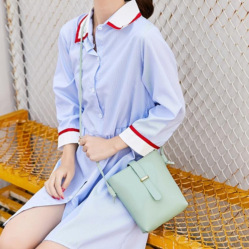 Vintage Faux Leather Bucket Bag Small Zipper Shoulder Bag Women's Casual Purse