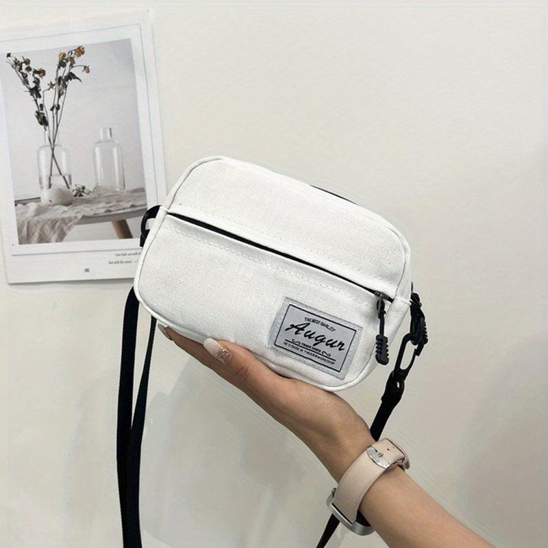 Casual Crossbody Bag Canvas Purse Solid Zipper Square Shoulder Bag