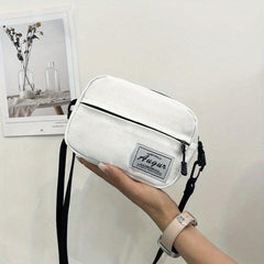 Casual Crossbody Bag Canvas Purse Solid Zipper Square Shoulder Bag