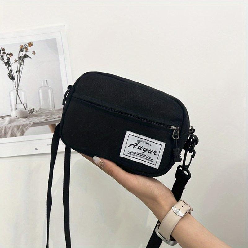 Casual Crossbody Bag Canvas Purse Solid Zipper Square Shoulder Bag