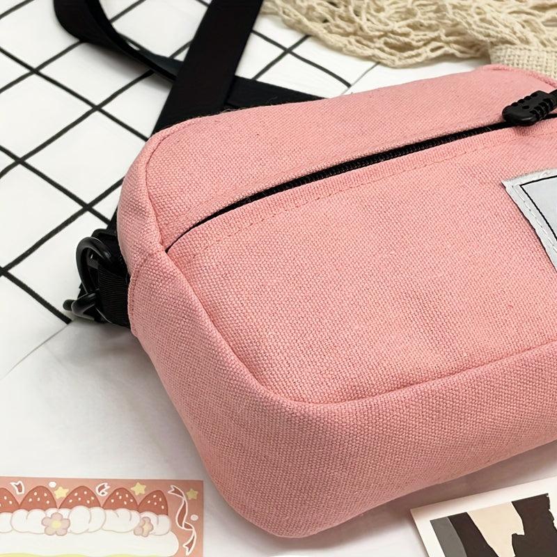 Casual Crossbody Bag Canvas Purse Solid Zipper Square Shoulder Bag