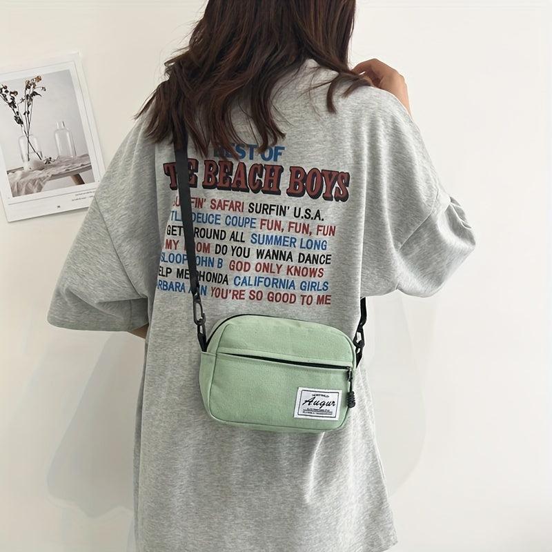Casual Crossbody Bag Canvas Purse Solid Zipper Square Shoulder Bag