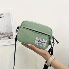 Casual Crossbody Bag Canvas Purse Solid Zipper Square Shoulder Bag