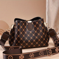 Classic Allover Print Shoulder Bag Wide Strap Crossbody Bag