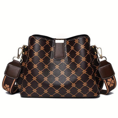 Classic Allover Print Shoulder Bag Wide Strap Crossbody Bag