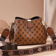 Classic Allover Print Shoulder Bag Wide Strap Crossbody Bag