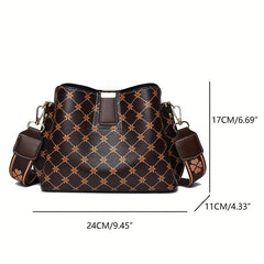 Classic Allover Print Shoulder Bag Wide Strap Crossbody Bag