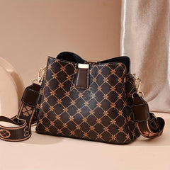 Classic Allover Print Shoulder Bag Wide Strap Crossbody Bag