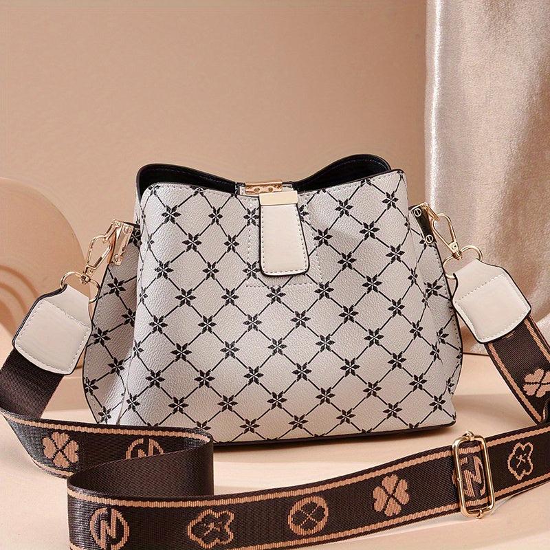 Classic Allover Print Shoulder Bag Wide Strap Crossbody Bag