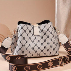 Classic Allover Print Shoulder Bag Wide Strap Crossbody Bag