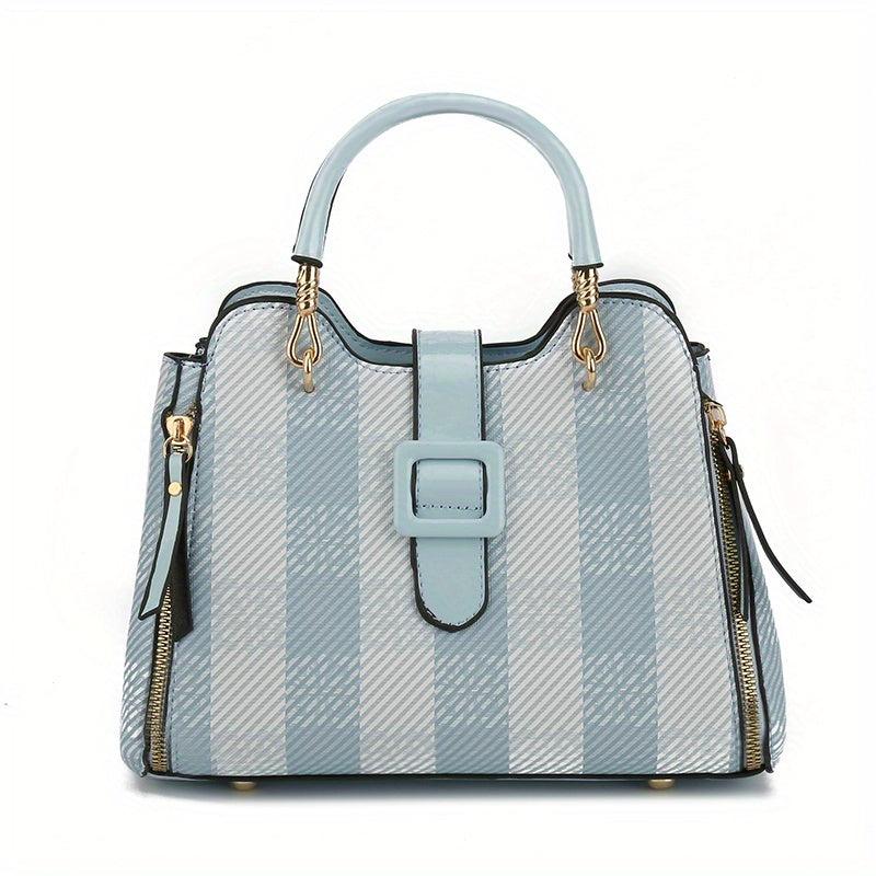 Plaid Pattern Crossbody Bag with Buckle Decor