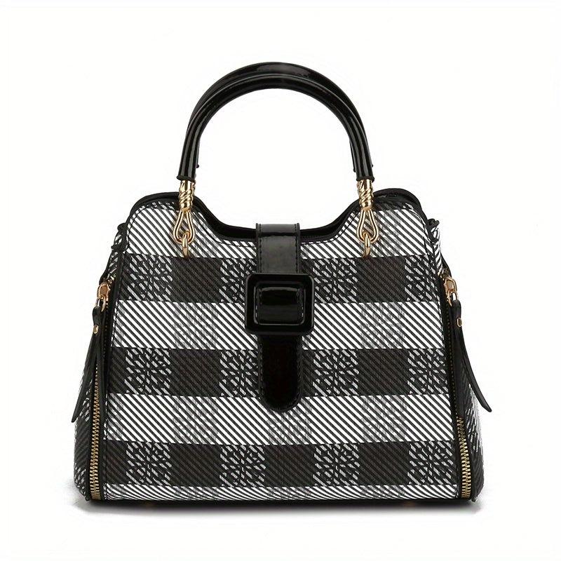 Plaid Pattern Crossbody Bag with Buckle Decor