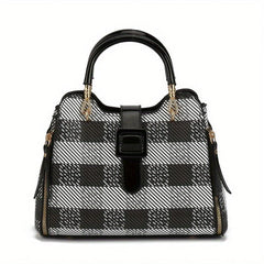 Plaid Pattern Crossbody Bag with Buckle Decor