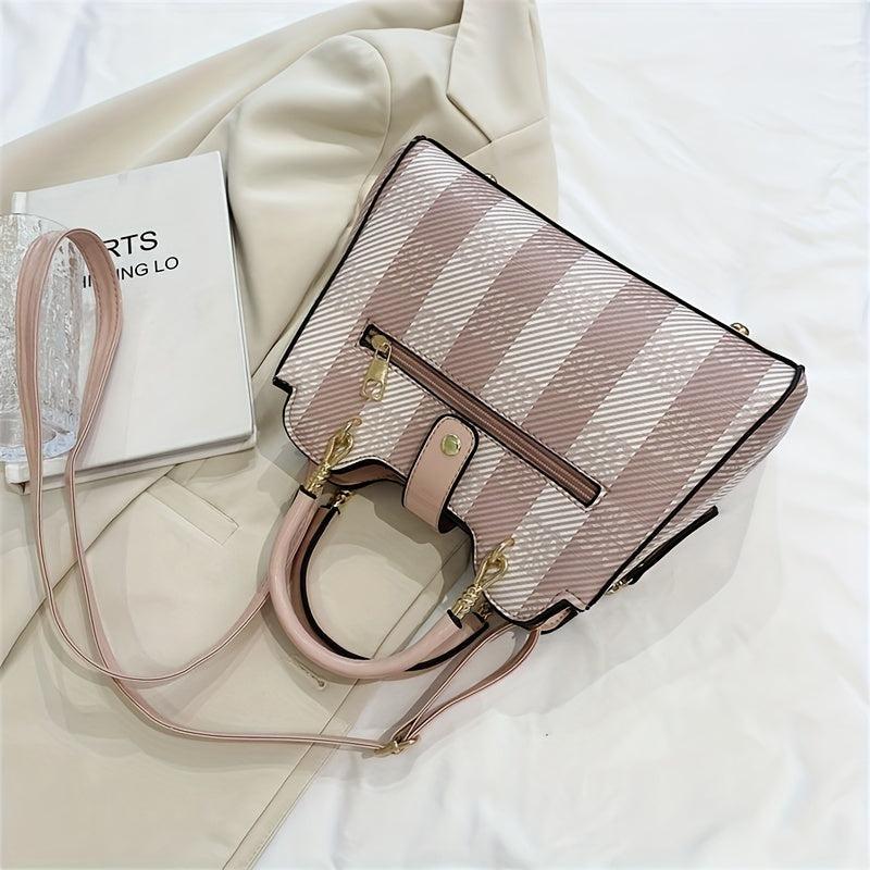 Plaid Pattern Crossbody Bag with Buckle Decor