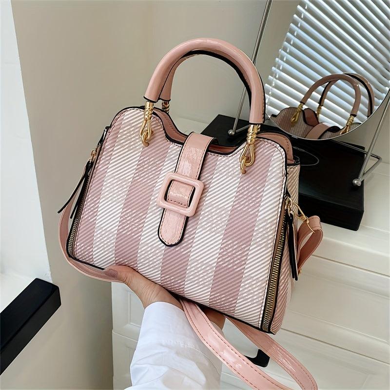 Plaid Pattern Crossbody Bag with Buckle Decor
