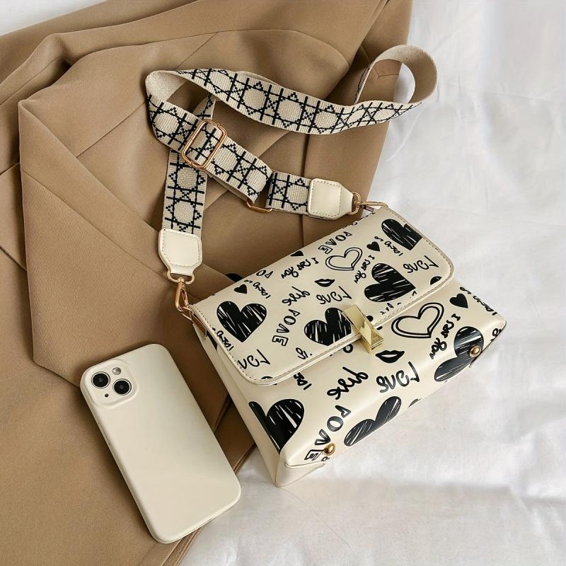 Cartoon Print Crossbody Bag Flap Shoulder Bag Women's Stylish Handbag