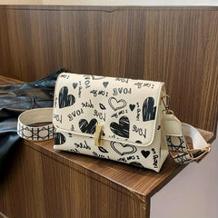 Cartoon Print Crossbody Bag Flap Shoulder Bag Women's Stylish Handbag