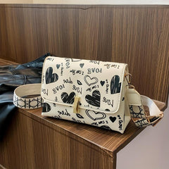Cartoon Print Crossbody Bag Flap Shoulder Bag Women's Stylish Handbag