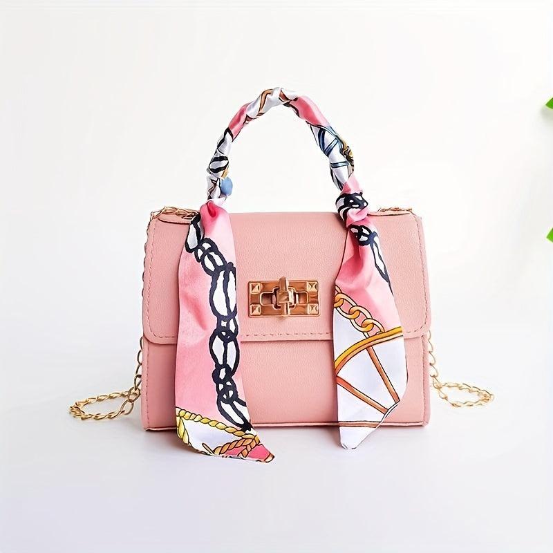Mini Chain Crossbody Bag Scarf Decor Handbag Solid Shoulder Bag