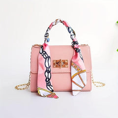 Mini Chain Crossbody Bag Scarf Decor Handbag Solid Shoulder Bag