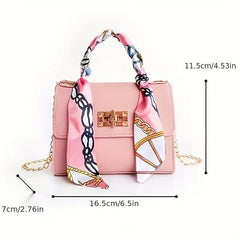 Mini Chain Crossbody Bag Scarf Decor Handbag Solid Shoulder Bag