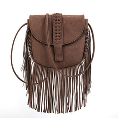 Boho Tassel Saddle Crossbody Bag PU Leather Textured Bag Purse Classic Shoulder