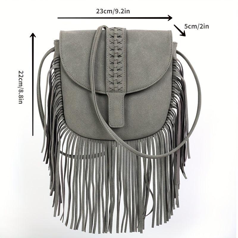 Boho Tassel Saddle Crossbody Bag PU Leather Textured Bag Purse Classic Shoulder