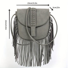 Boho Tassel Saddle Crossbody Bag PU Leather Textured Bag Purse Classic Shoulder