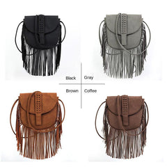 Boho Tassel Saddle Crossbody Bag PU Leather Textured Bag Purse Classic Shoulder
