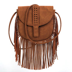 Boho Tassel Saddle Crossbody Bag PU Leather Textured Bag Purse Classic Shoulder