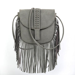 Boho Tassel Saddle Crossbody Bag PU Leather Textured Bag Purse Classic Shoulder