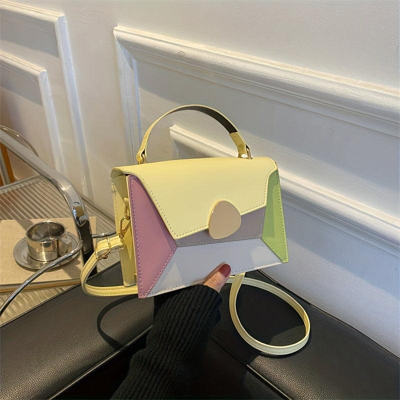 Multicolour Colorblock Square Shoulder Bag Flap Purse