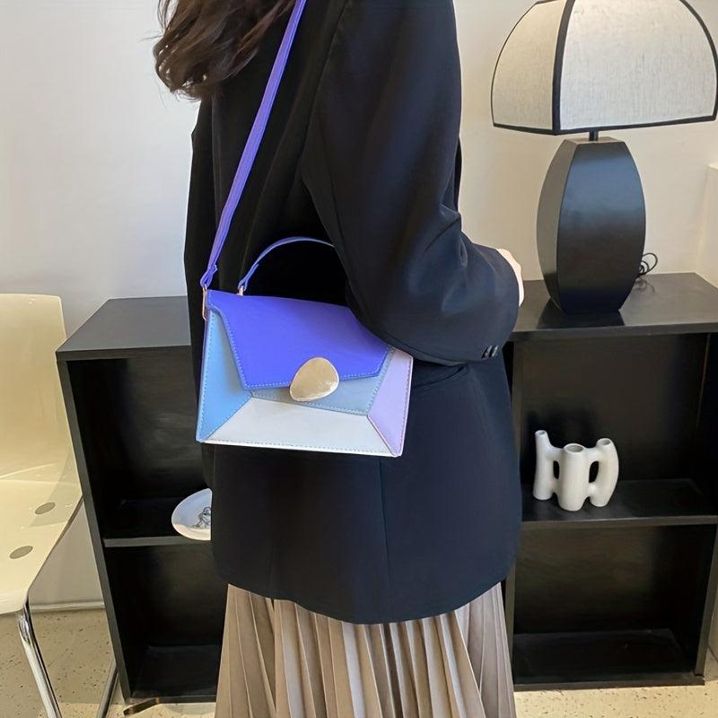Multicolour Colorblock Square Shoulder Bag Flap Purse