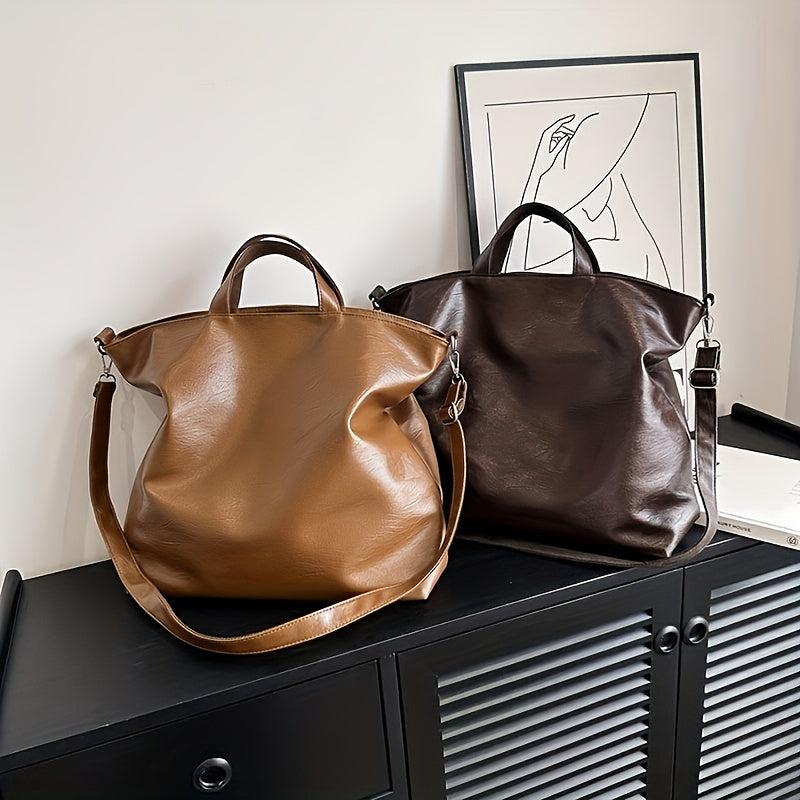 Vintage Faux Leather Tote Bag Large Capacity Crossbody Bag Women's Shoulder Bag