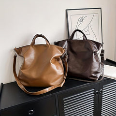 Vintage Faux Leather Tote Bag Large Capacity Crossbody Bag Women's Shoulder Bag