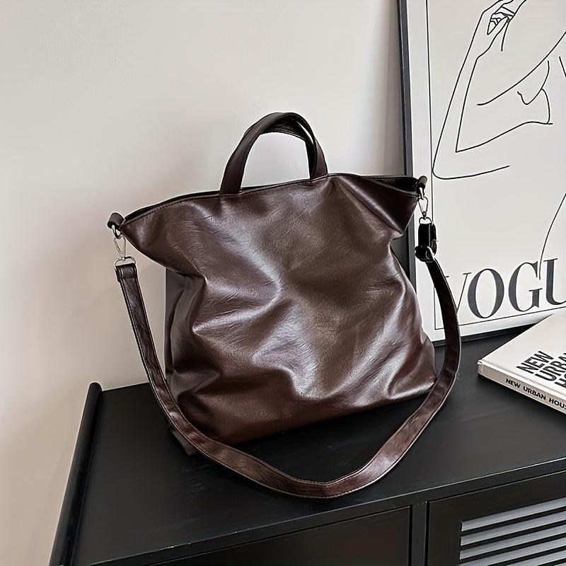 Vintage Faux Leather Tote Bag Large Capacity Crossbody Bag Women's Shoulder Bag