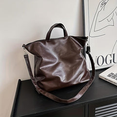 Vintage Faux Leather Tote Bag Large Capacity Crossbody Bag Women's Shoulder Bag